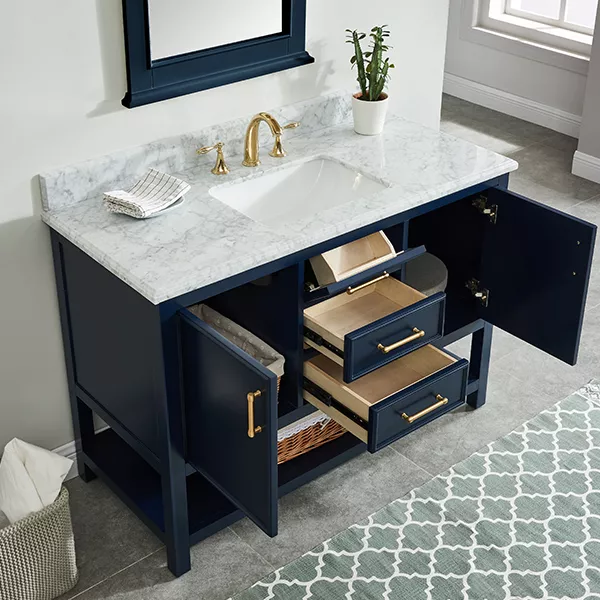 Long Island 48" Freestanding Bathroom Vanity with Natural Carrara Marble Top and Vitreous China Undermount Sink