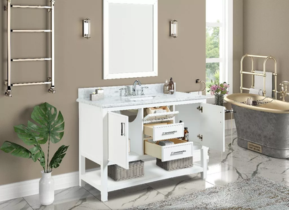 Long Island 48" Freestanding Bathroom Vanity with Natural Carrara Marble Top and Vitreous China Undermount Sink