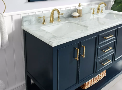 Long Island 60" Freestanding Bathroom Vanity with Natural Carrara Marble Top and Vitreous China Undermount Sinks