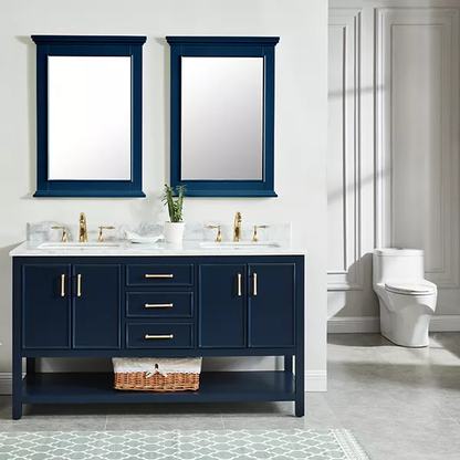 Long Island 60" Freestanding Bathroom Vanity with Natural Carrara Marble Top and Vitreous China Undermount Sinks