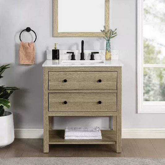 Lorenzo 30" Freestanding Bathroom Vanity with Engineered Stone Top and Vitreous China Undermount Sink