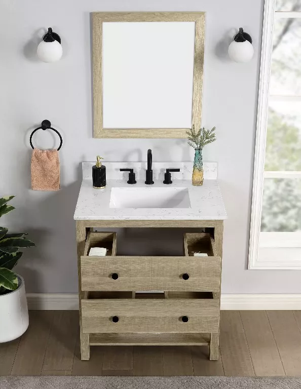 Lorenzo 30" Freestanding Bathroom Vanity with Engineered Stone Top and Vitreous China Undermount Sink