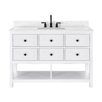 Lorenzo 48 inch freestanding bathroom vanity in white, engineered stone top, vitreous china undermount basin