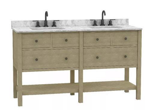 Lorenzo 60" Freestanding Bathroom Vanity with Engineered Stone Top and Vitreous China Undermount Sinks