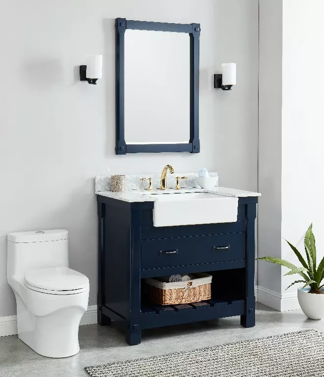 Remington 30" Freestanding Bathroom Vanity with Carrara Engineered Stone Top and Vitreous China Farmhouse Sink