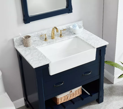 Remington 36" Freestanding Bathroom Vanity with Carrara Engineered Stone Top and Vitreous China Farmhouse Sink