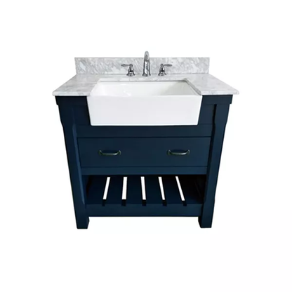 Remington 36" Freestanding Bathroom Vanity with Carrara Engineered Stone Top and Vitreous China Farmhouse Sink