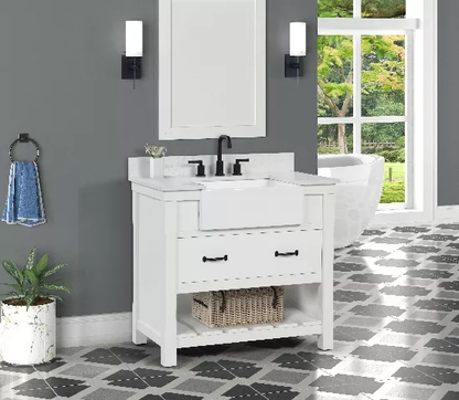 Remington 36" Freestanding Bathroom Vanity with Carrara Engineered Stone Top and Vitreous China Farmhouse Sink