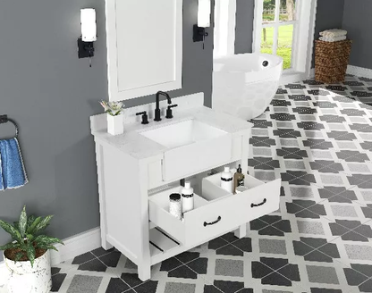Remington 36" Freestanding Bathroom Vanity with Carrara Engineered Stone Top and Vitreous China Farmhouse Sink
