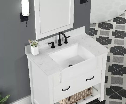 Remington 36" Freestanding Bathroom Vanity with Carrara Engineered Stone Top and Vitreous China Farmhouse Sink