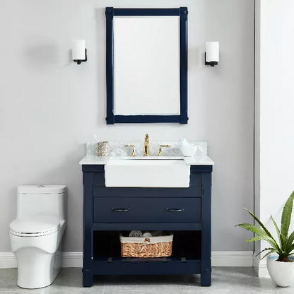 Remington 36" Freestanding Bathroom Vanity with Carrara Engineered Stone Top and Vitreous China Farmhouse Sink