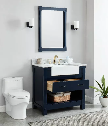 Remington 36" Freestanding Bathroom Vanity with Carrara Engineered Stone Top and Vitreous China Farmhouse Sink