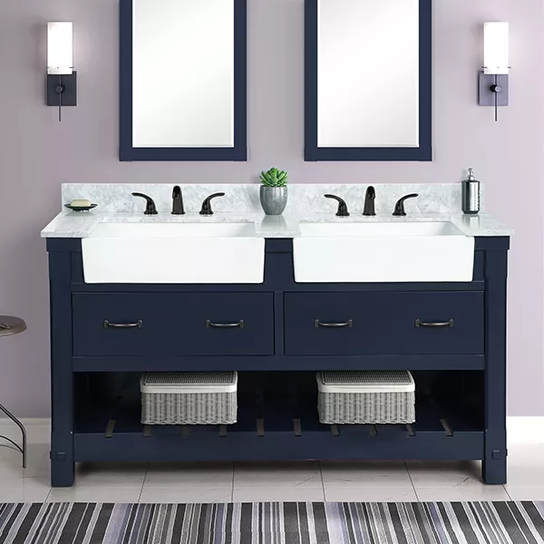 Remington 60" Freestanding Bathroom Vanity with Carrara Engineered Stone Top and Vitreous China Farmhouse Sinks