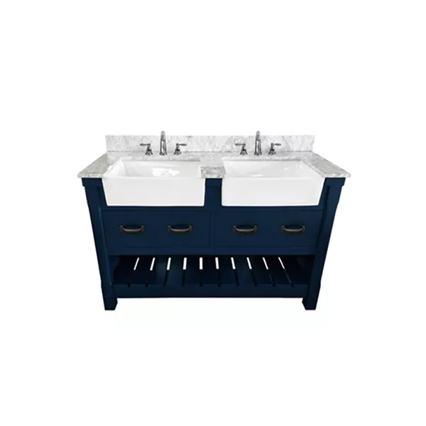 Remington 60" Freestanding Bathroom Vanity with Carrara Engineered Stone Top and Vitreous China Farmhouse Sinks