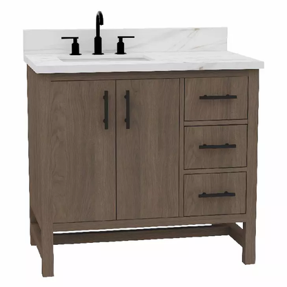 Thales 36" Freestanding Bathroom Vanity with Calacatta Sintered Stone Top and Vitreous China Undermount Sink