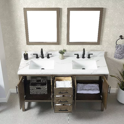 Thales 60" Freestanding Bathroom Vanity with Calacatta Sintered Stone Top and Vitreous China Undermount Sinks