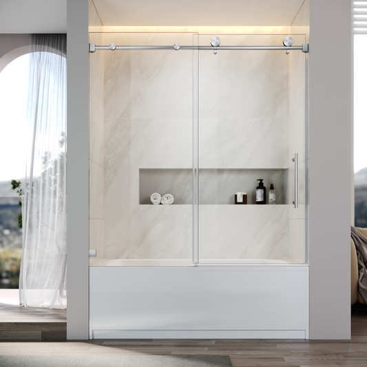 Blake frameless single sliding shower door in 5/16 inch clear tempered glass