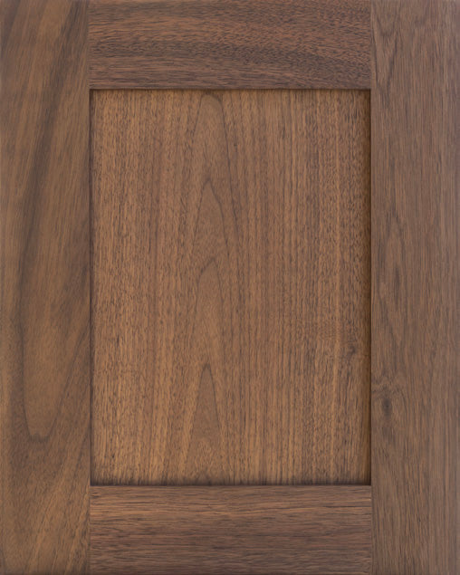 Black Walnut Frameless Shaker kitchen cabinet door sample in solid birch, European frameless full overlay, BX Collection