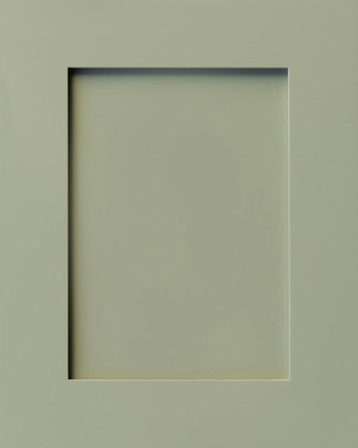 Olive Green Frameless Shaker kitchen cabinet door sample in solid birch, European frameless full overlay, BX Collection