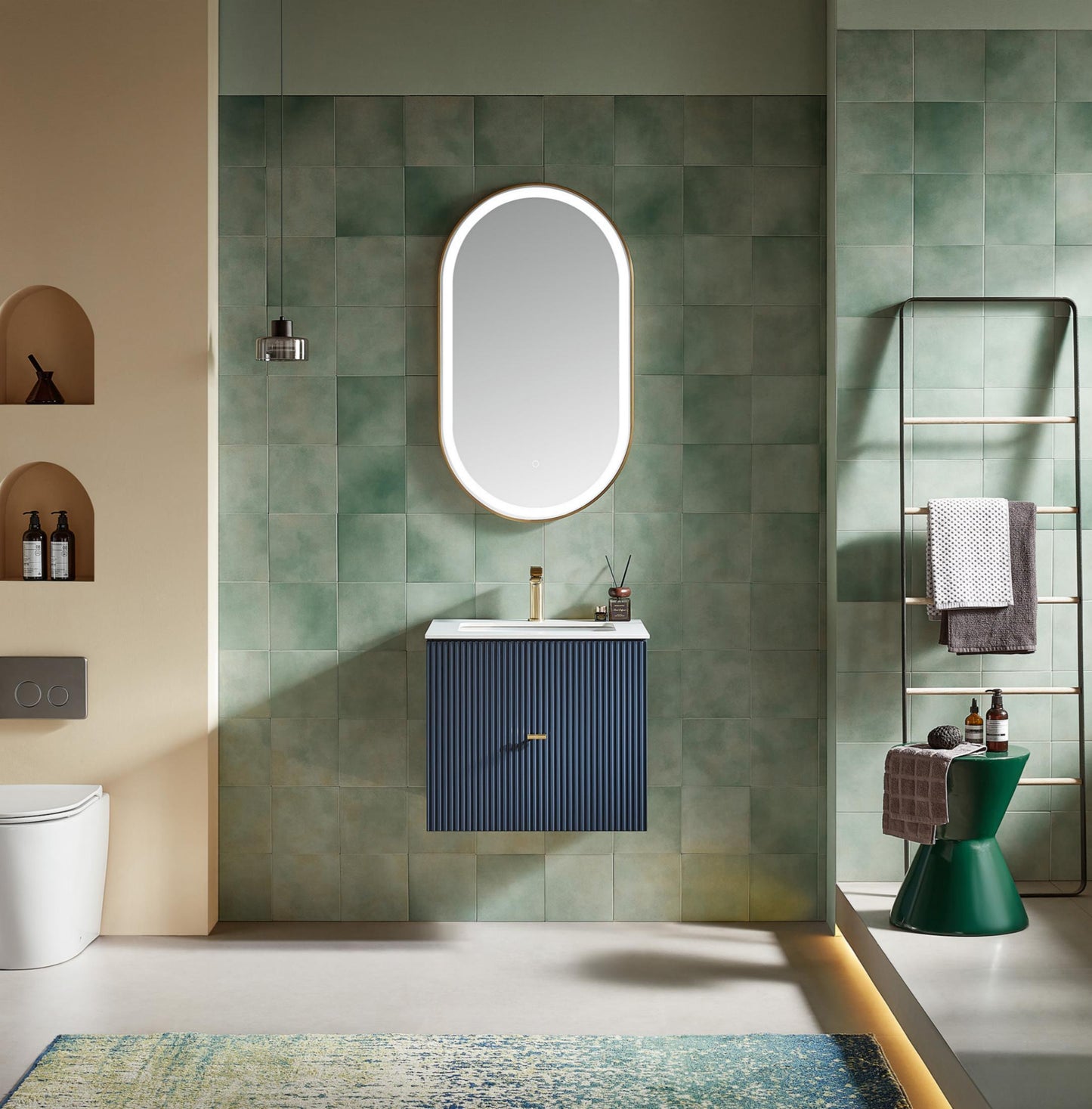Barcelona 24 inch wall mounted vanity in Dark Blue with white sintered stone top