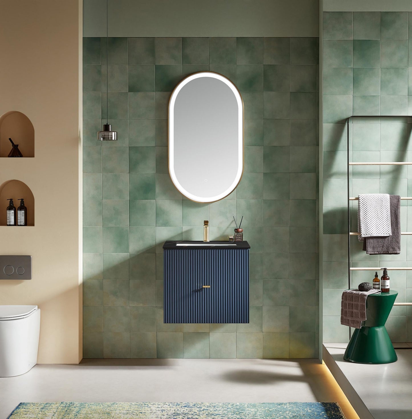 Barcelona 24 inch wall mounted vanity in Dark Blue with black sintered stone top