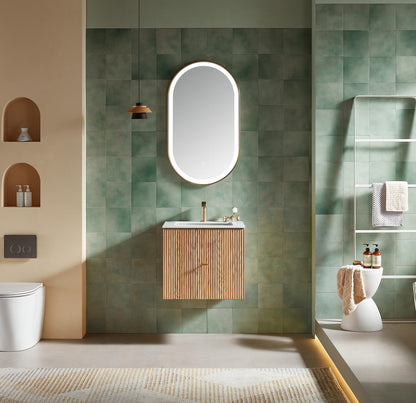 Barcelona 24 inch wall mounted vanity in Natural Oak with white sintered stone top