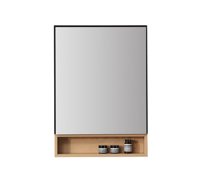 Bergen Medicine Cabinet with Bottom Shelf, Matte Black White Wash Oak, 24 Inch