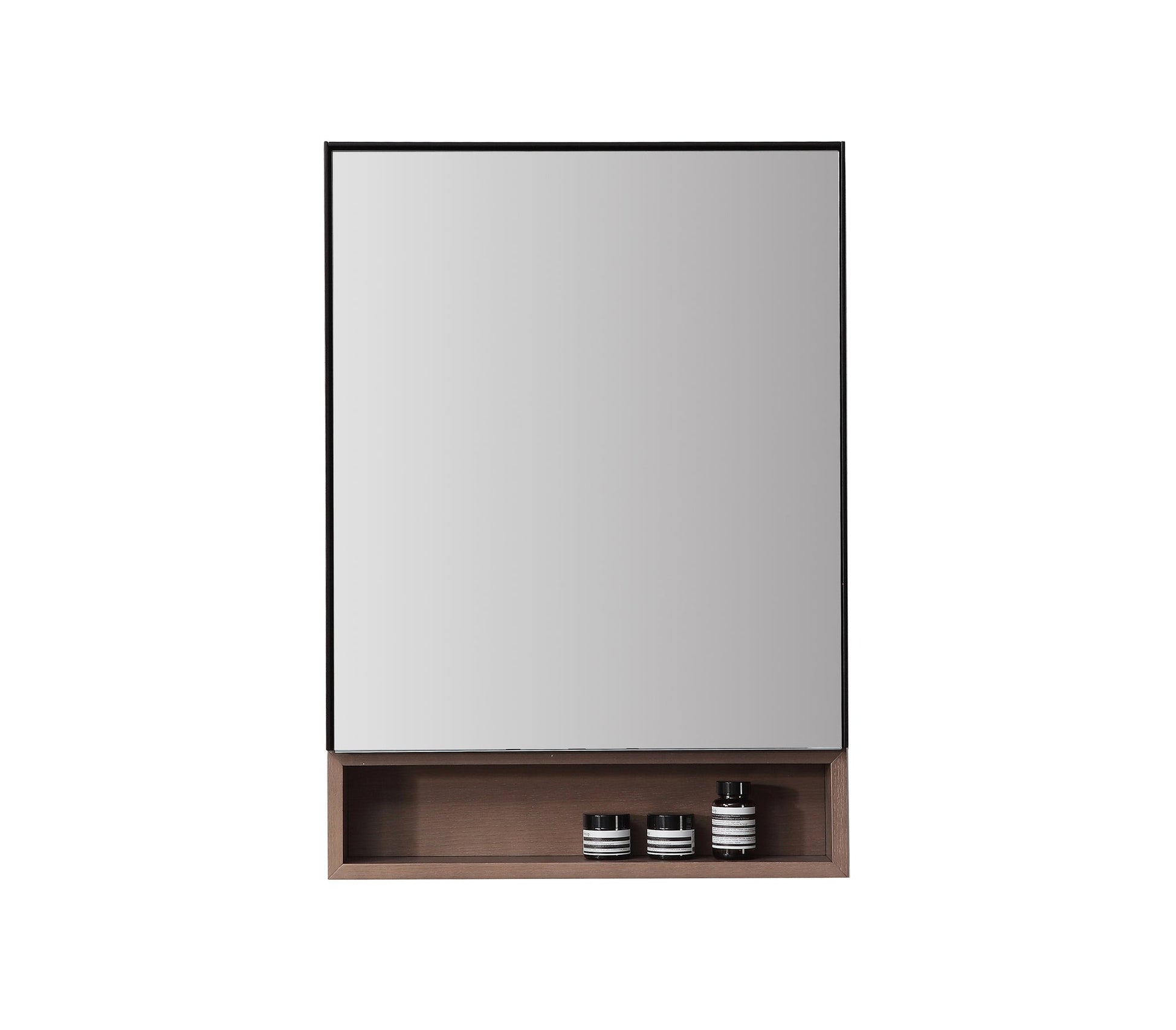 Bergen Medicine Cabinet with Bottom Shelf, Matte Black Chestnut Oak, 24 Inch