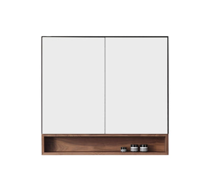 Bergen Medicine Cabinet with Bottom Shelf, Matte Black Walnut, 36 Inch