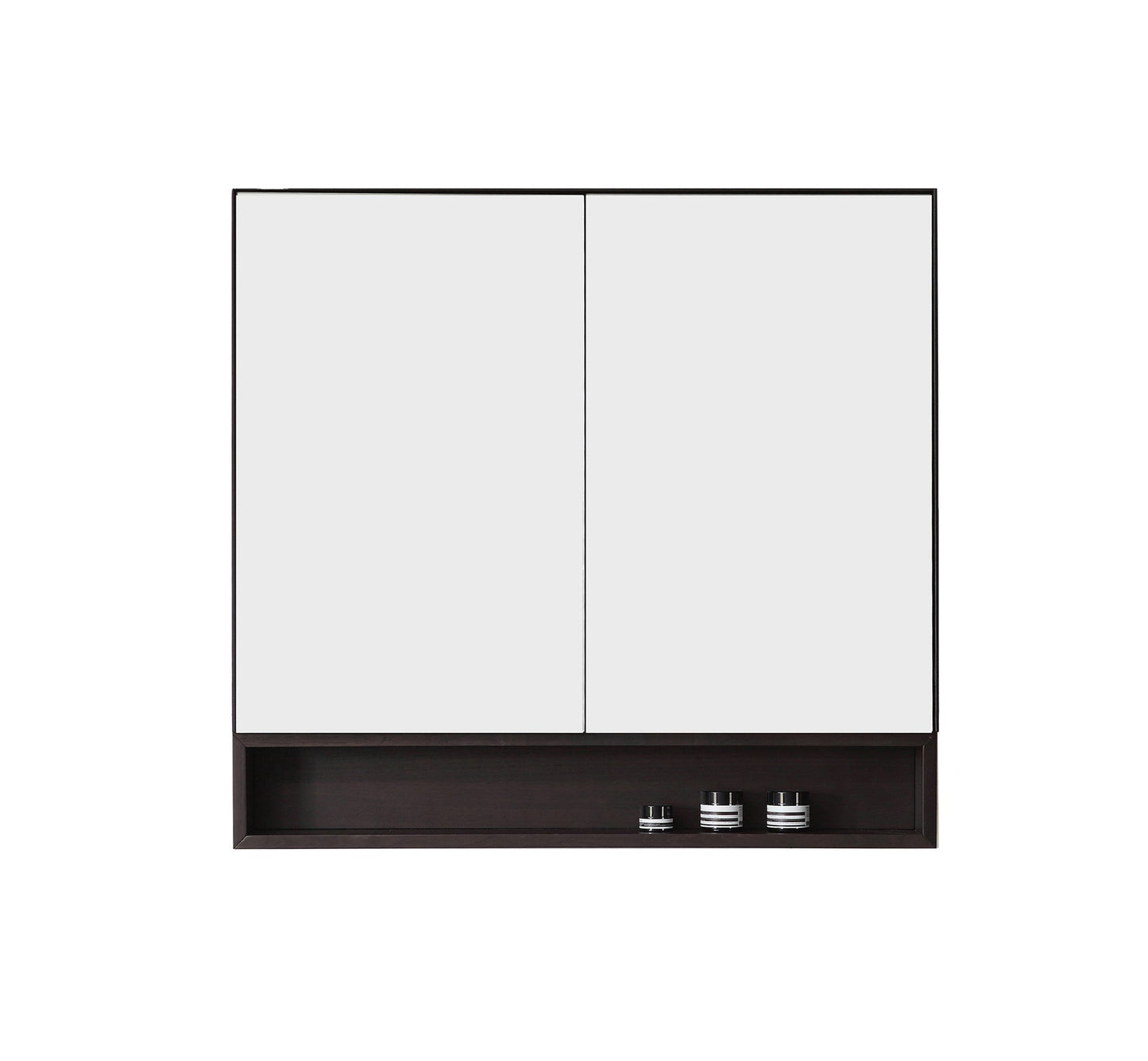 Bergen Medicine Cabinet with Bottom Shelf, Matte Black Dark Walnut, 36 Inch