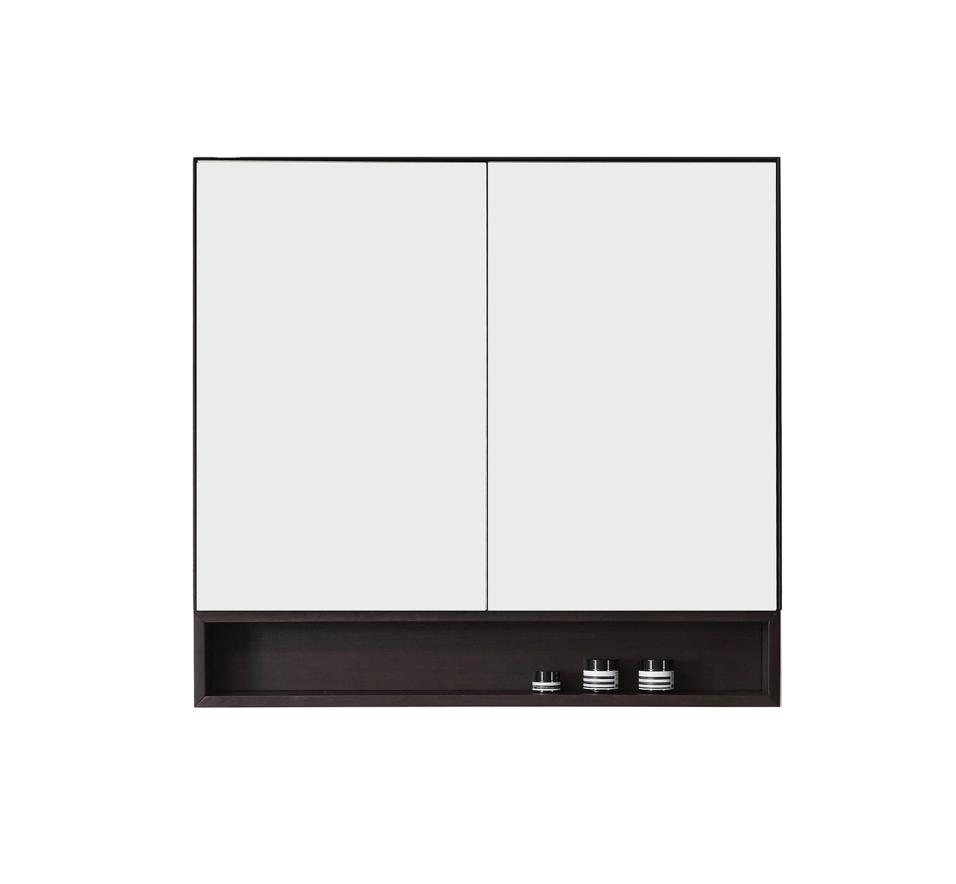 Bergen Medicine Cabinet with Bottom Shelf, Matte Black Dark Walnut, 36 Inch