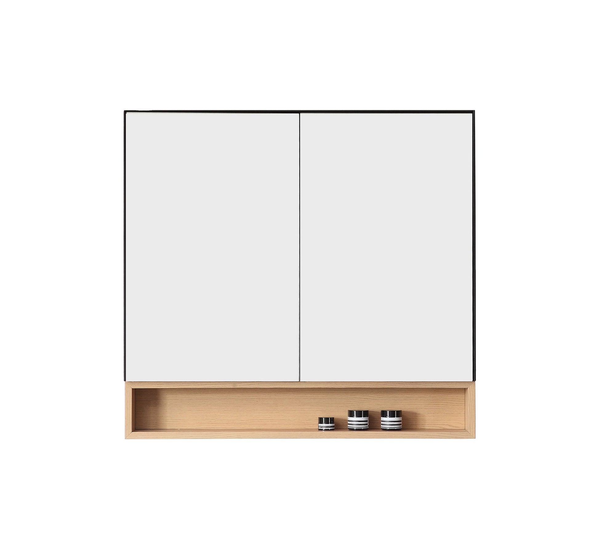 Bergen Medicine Cabinet with Bottom Shelf, Matte Black White Wash Oak, 36 Inch