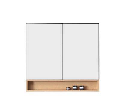 Bergen Medicine Cabinet with Bottom Shelf, Matte Black White Wash Oak, 36 Inch