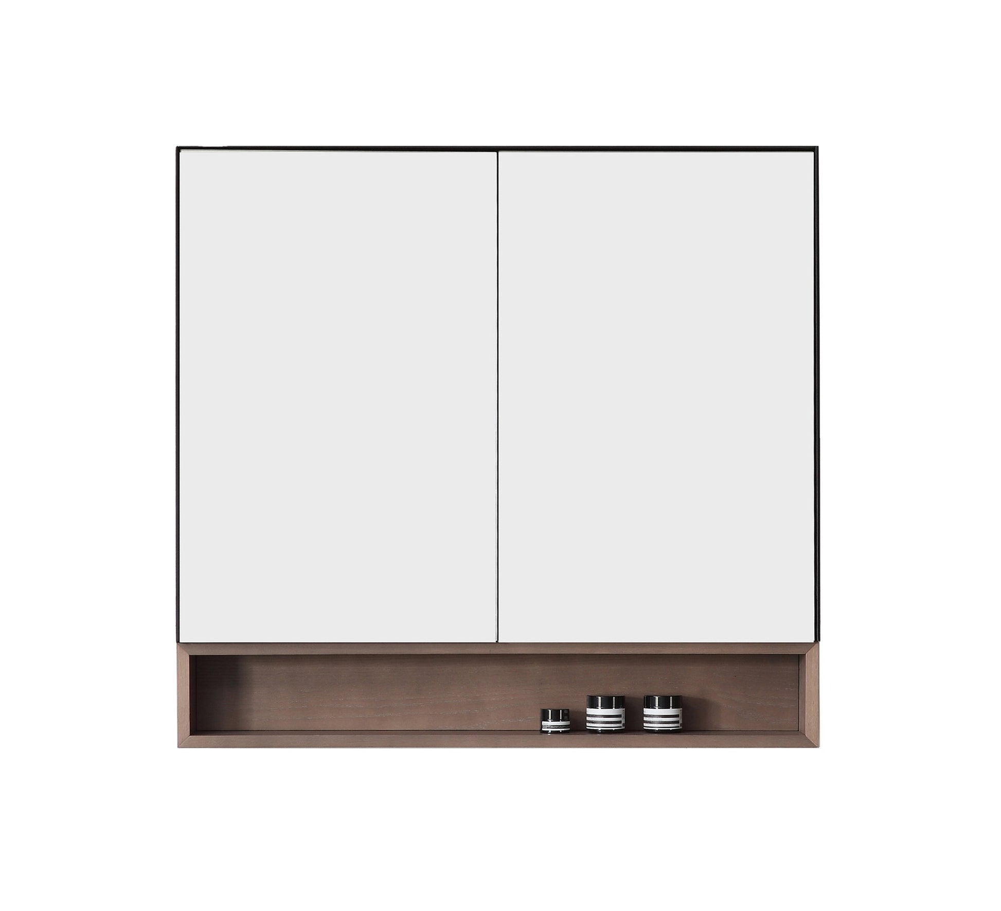 Bergen Medicine Cabinet with Bottom Shelf, Matte Black Chestnut Oak, 36 Inch