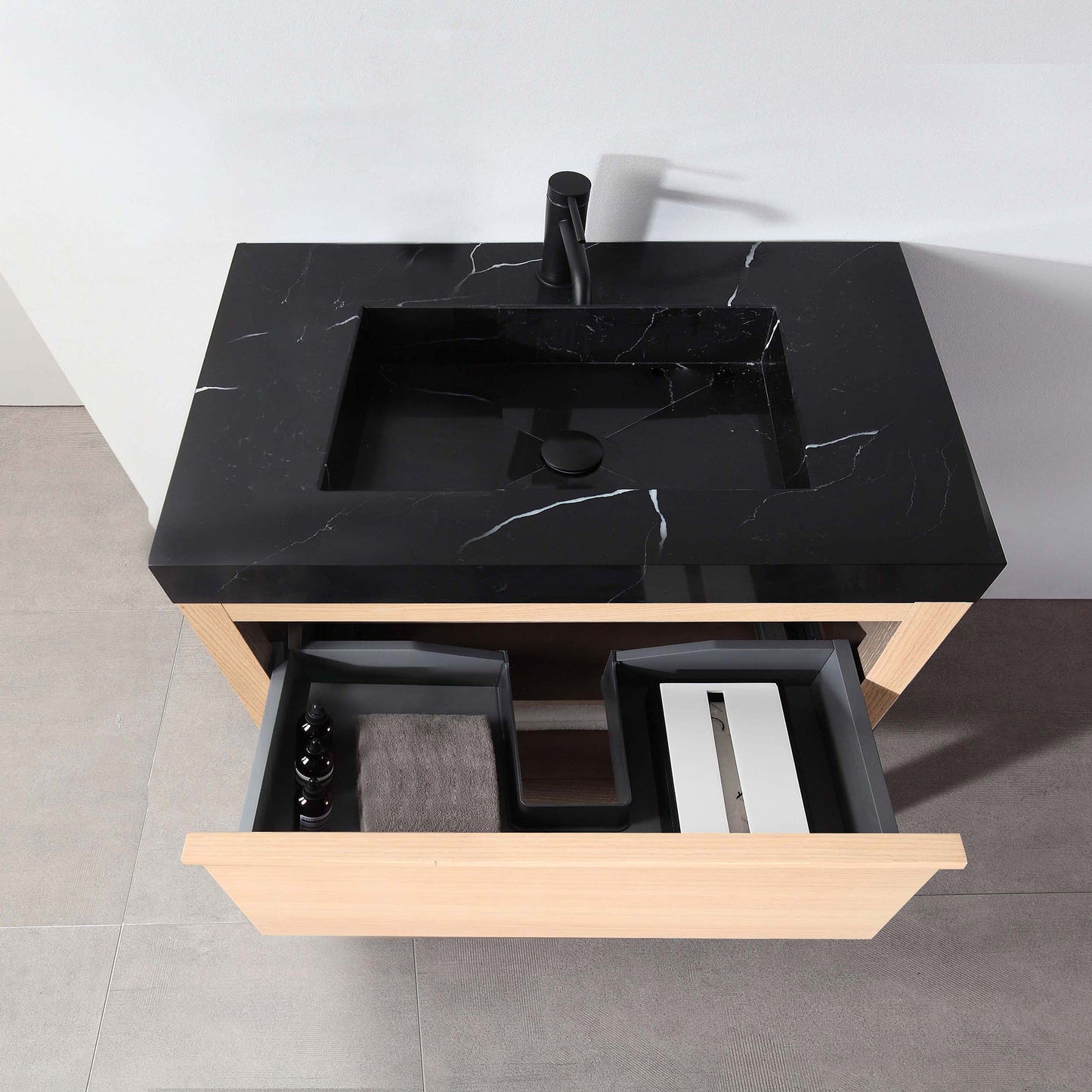 Bibury 36" Freestanding Bathroom Vanity with Black Marquina Quartz Integrated Sink Top