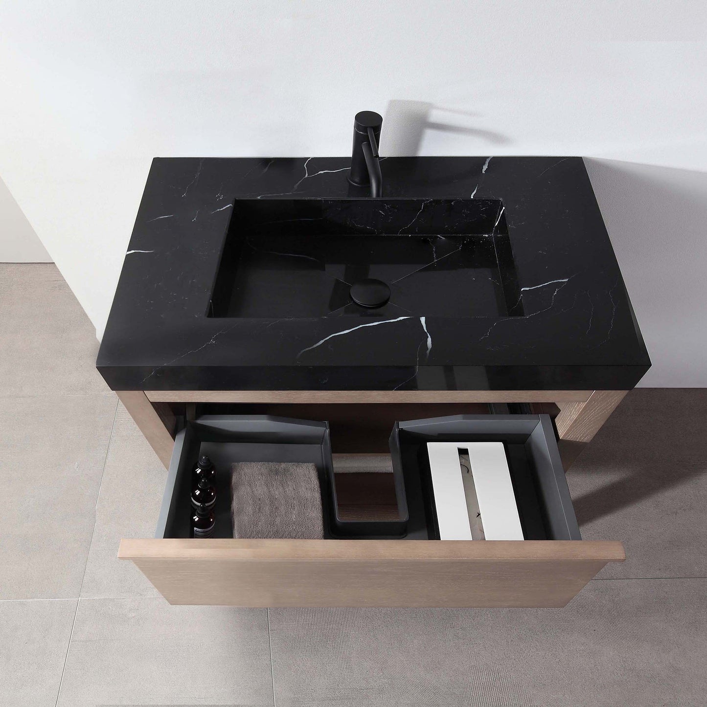 Bibury 36" Freestanding Bathroom Vanity with Black Marquina Quartz Integrated Sink Top