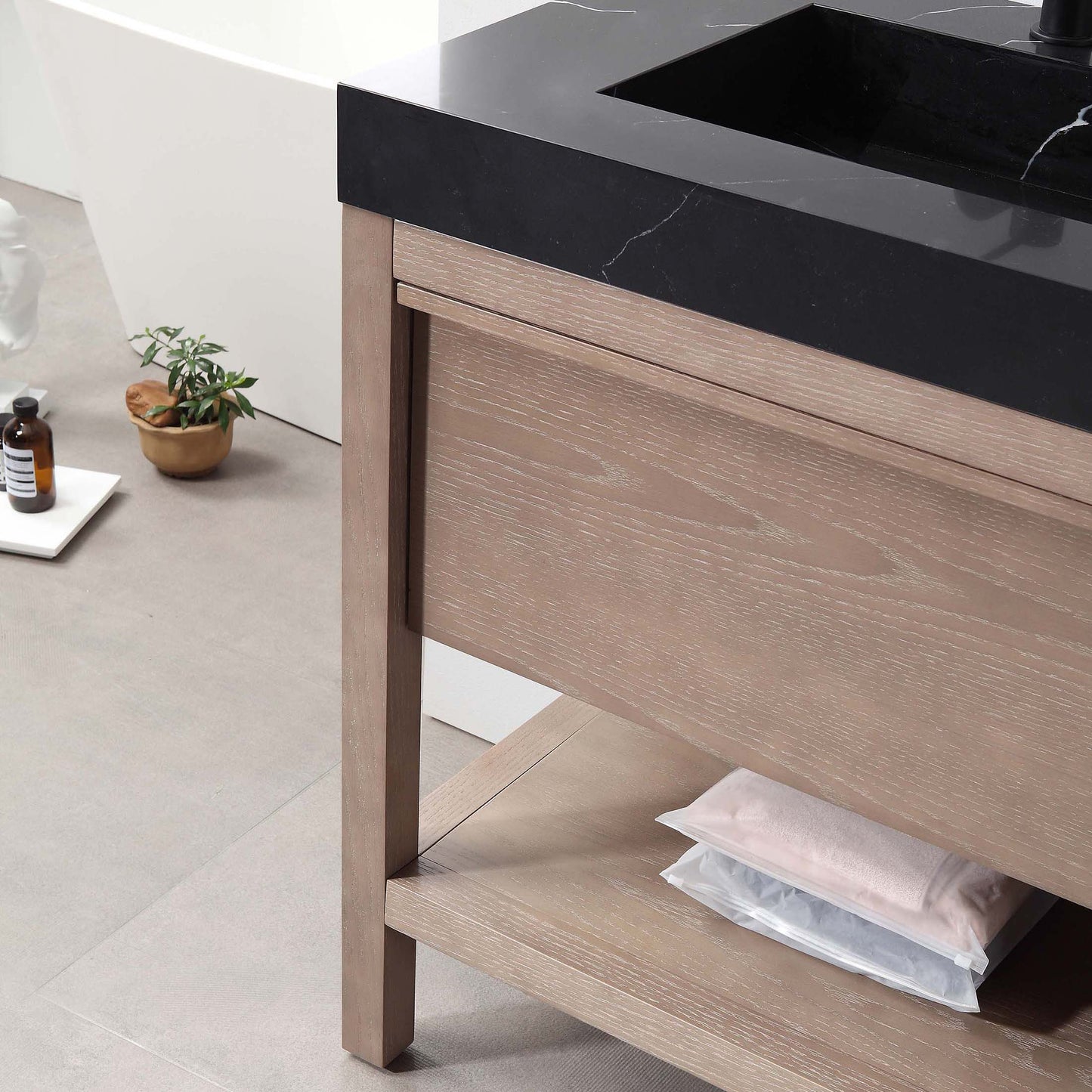 Bibury 36" Freestanding Bathroom Vanity with Black Marquina Quartz Integrated Sink Top