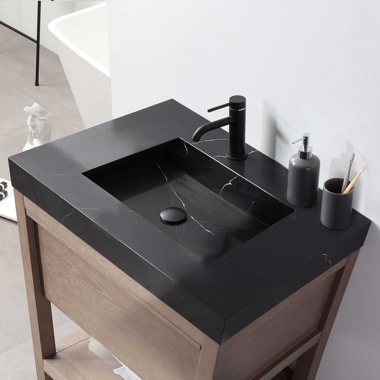 Bibury 36" Freestanding Bathroom Vanity with Black Marquina Quartz Integrated Sink Top