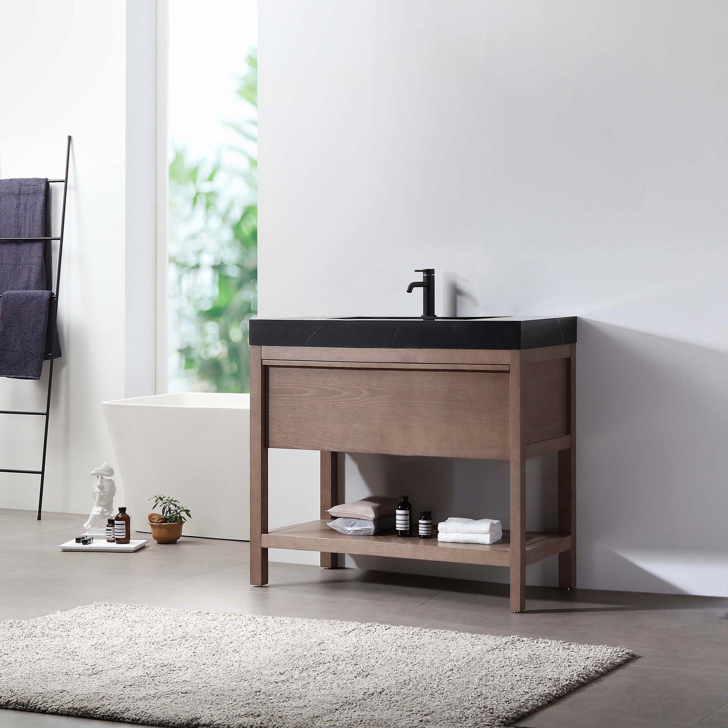 Bibury 36" Freestanding Bathroom Vanity with Black Marquina Quartz Integrated Sink Top