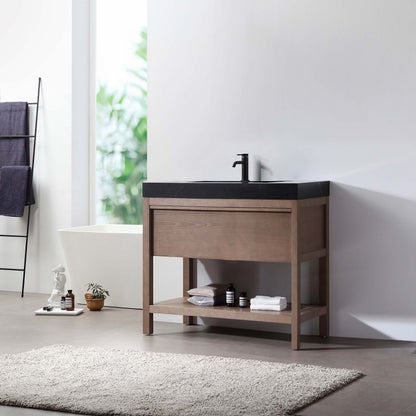 Bibury 36" Freestanding Bathroom Vanity with Black Marquina Quartz Integrated Sink Top