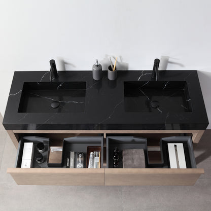 Bibury 60" Freestanding Bathroom Vanity with Black Marquina Quartz Integrated Sink Top
