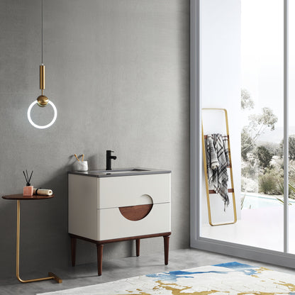 Burano 30" Freestanding Bathroom Vanity with Dark Grey Quartz Top and Ceramic Undermount Sink