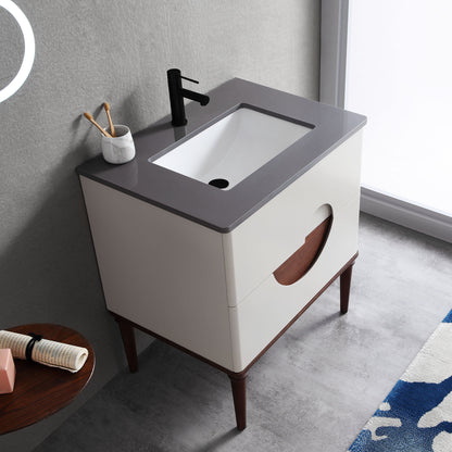 Burano 30" Freestanding Bathroom Vanity with Dark Grey Quartz Top and Ceramic Undermount Sink