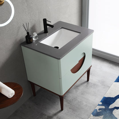 Burano 30" Freestanding Bathroom Vanity with Dark Grey Quartz Top and Ceramic Undermount Sink