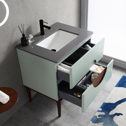 Burano 30" Freestanding Bathroom Vanity with Dark Grey Quartz Top and Ceramic Undermount Sink