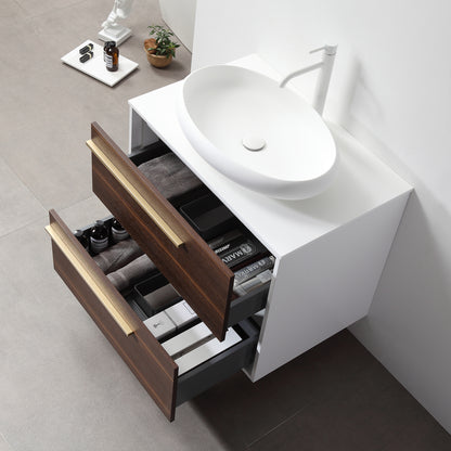 Goreme 30" Wall Mounted Bathroom Vanity with Premium Grade ATH Matte Solid Surface Top and Vessel Sink