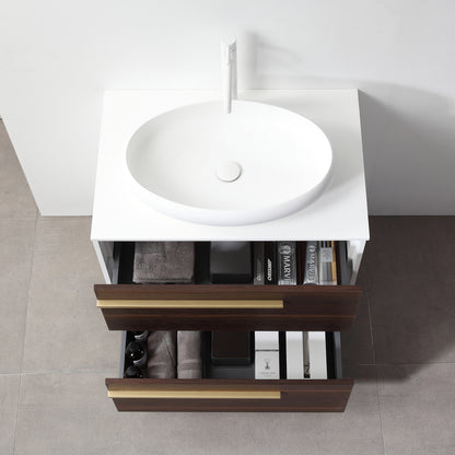 Goreme 30" Wall Mounted Bathroom Vanity with Premium Grade ATH Matte Solid Surface Top and Vessel Sink