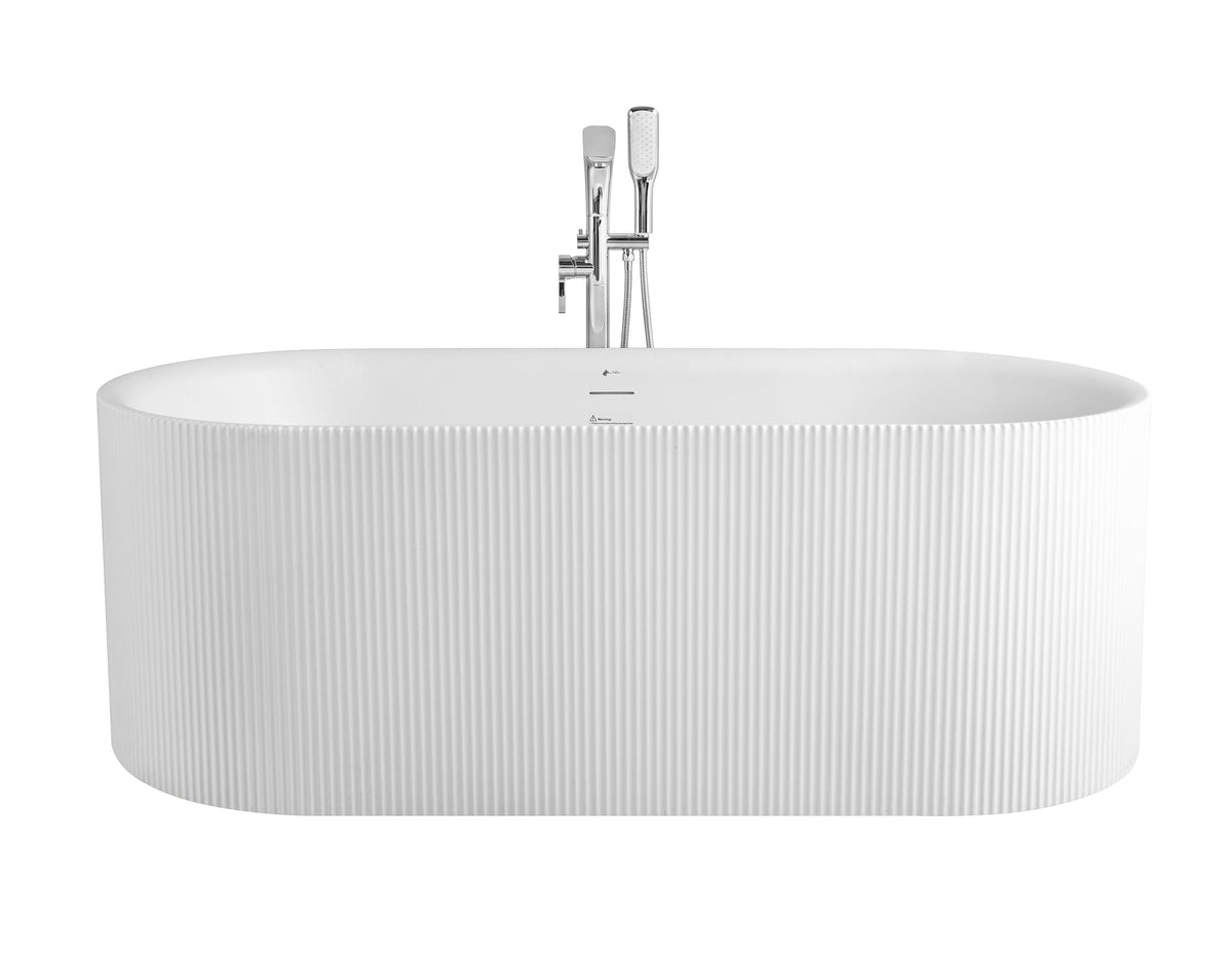 Linnea 60 inch freestanding fluted acrylic bathtub, matte white