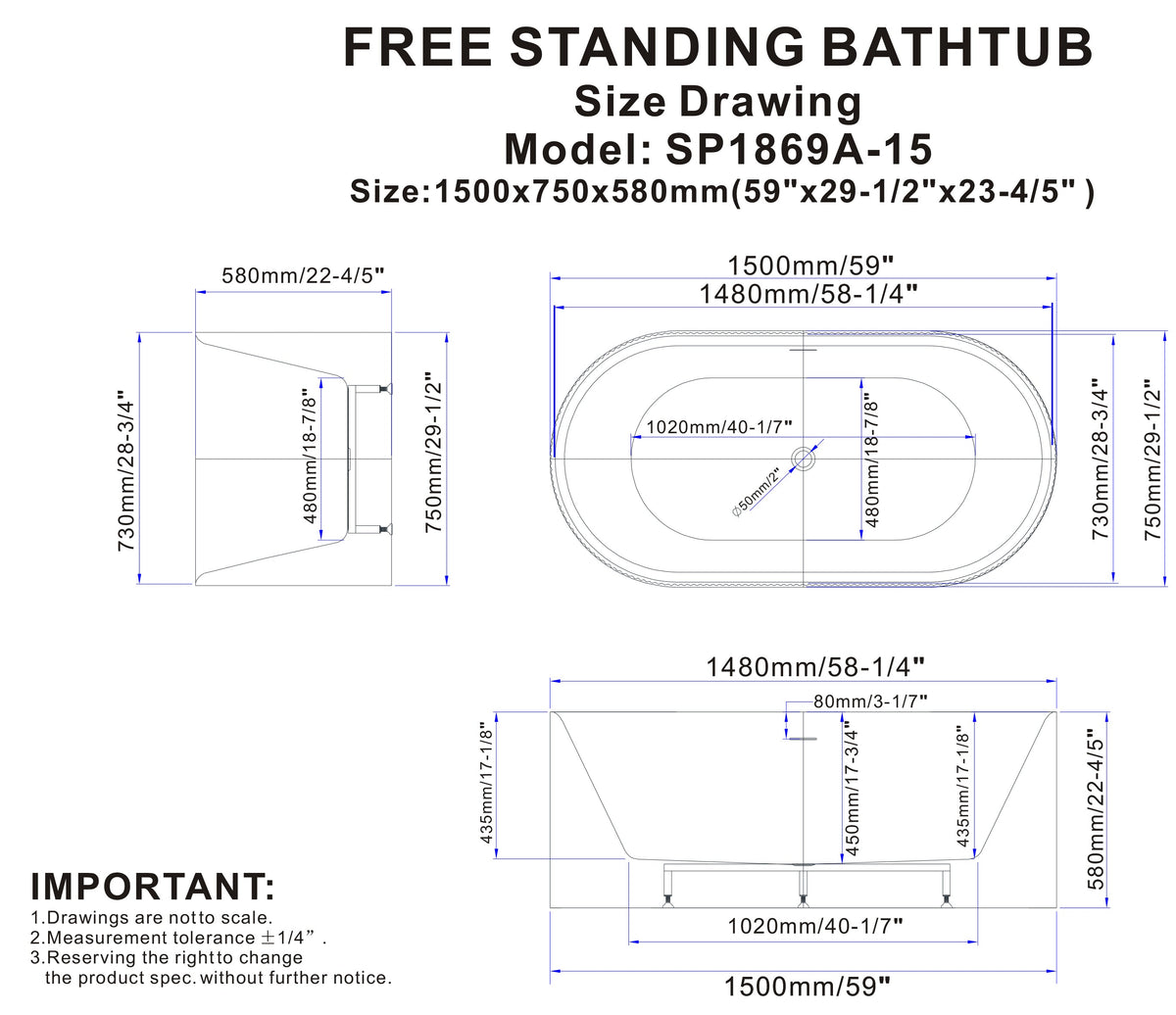 Linnea 60" Freestanding Bathtub