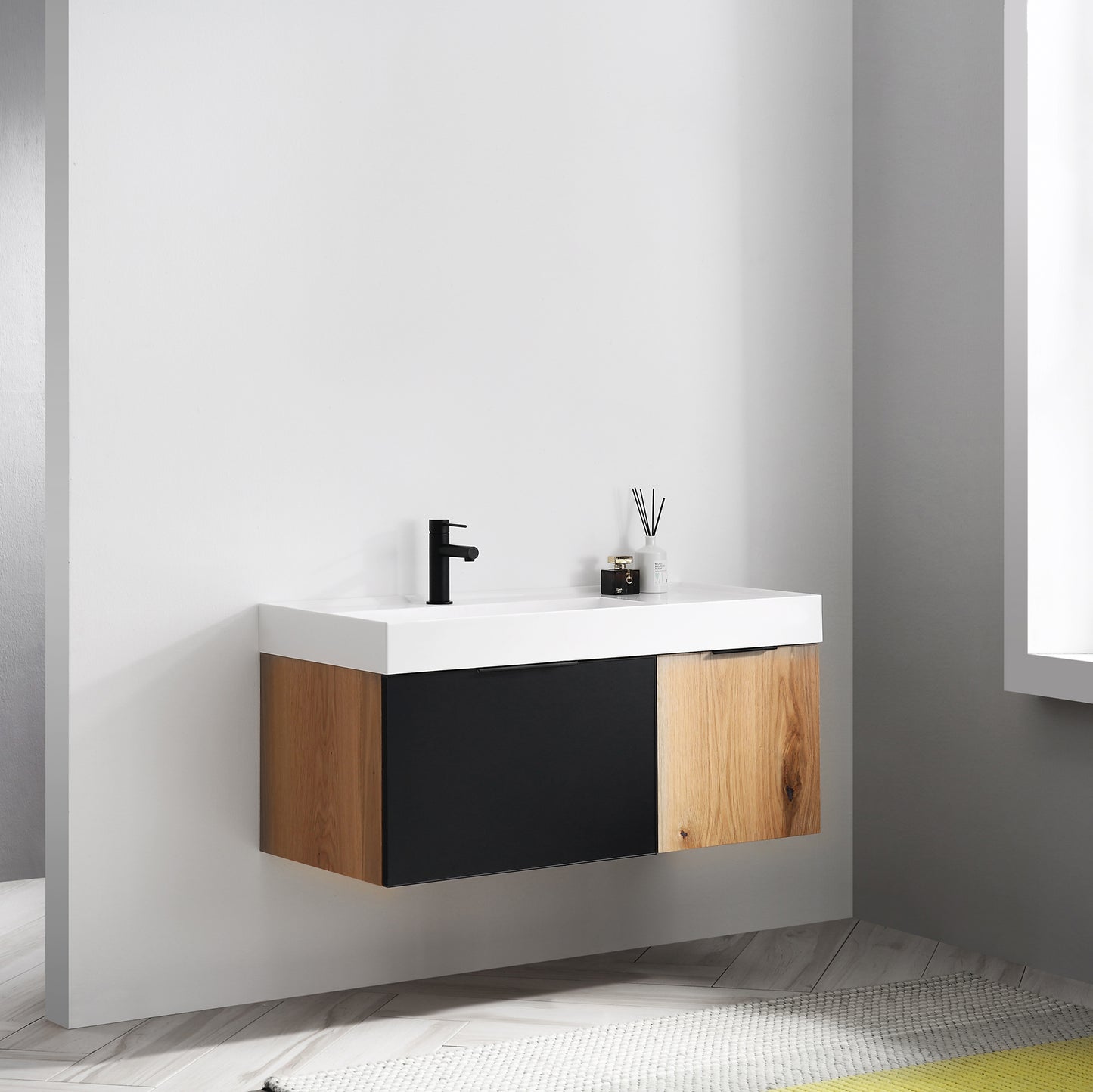 Lugano 42" Wall Mounted Bathroom Vanity with Reinforced Acrylic Integrated Sink Top